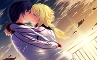 Chibi Kiss at Sunset: A Romantic Moment in Infinite Stratos