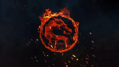 Logo de Mortal Kombat en llamas sobre fondo oscuro