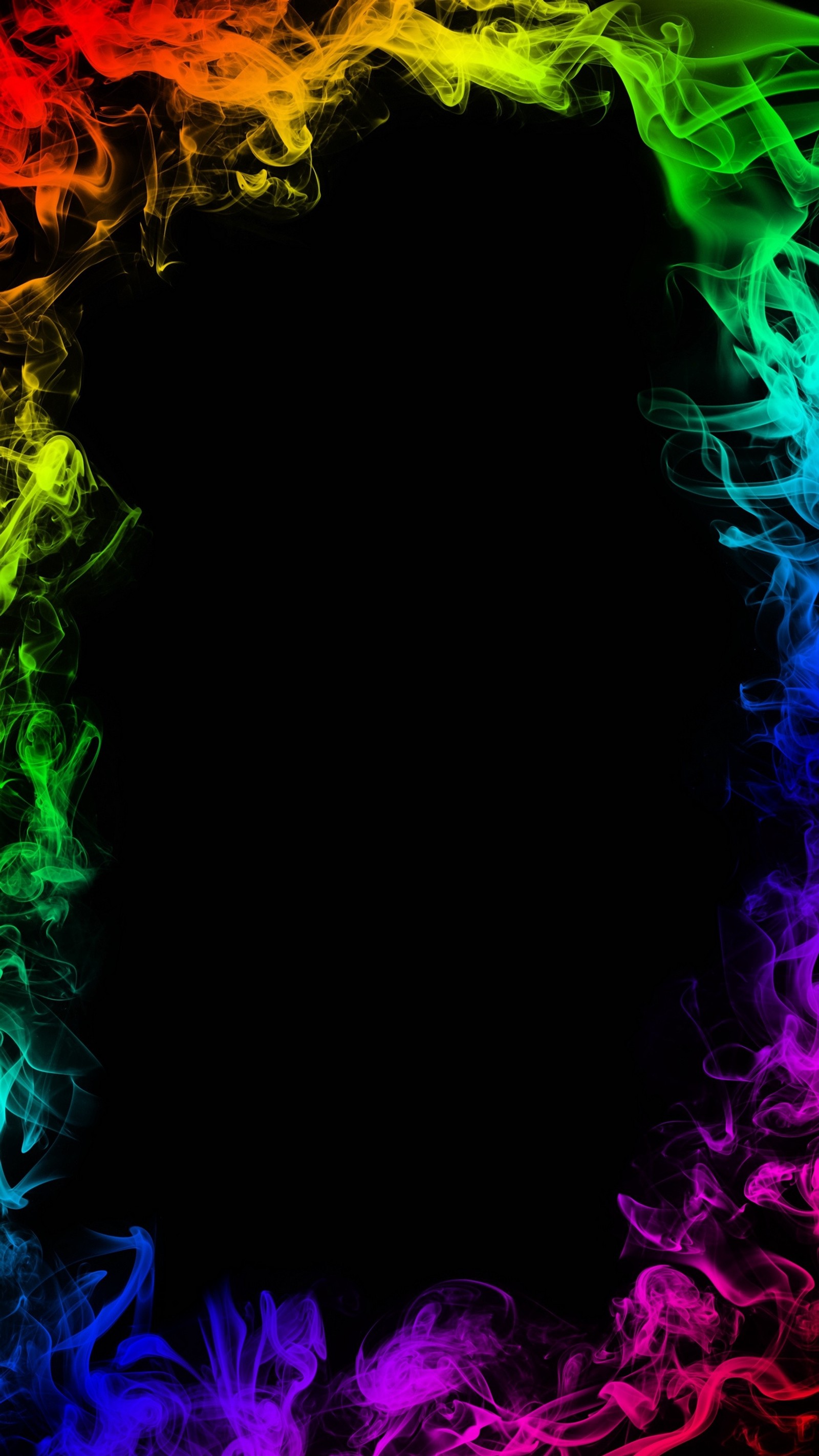 A close up of a rainbow colored smoke frame on a black background (abej, love, beograd, smoke, frame)