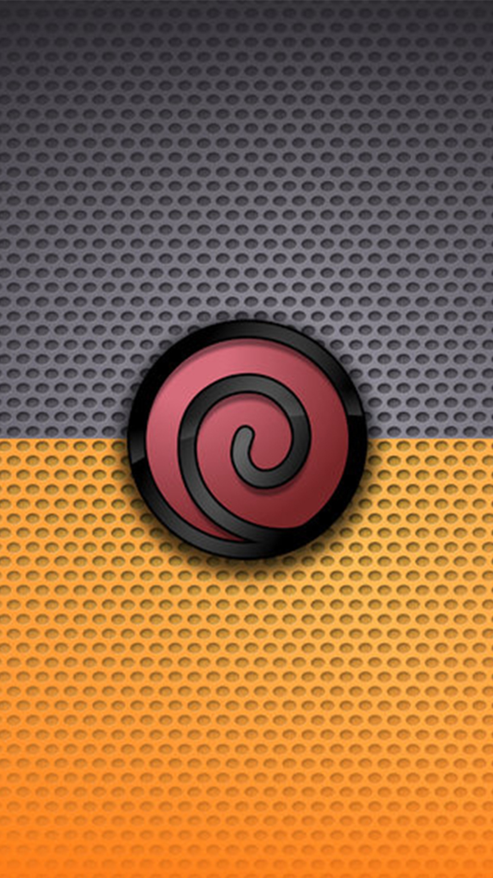 Un fondo rojo y amarillo con un símbolo de espiral en él (clan, naruto, uzumaki)