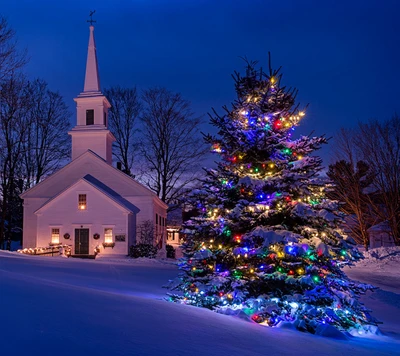 sapin de noël, église, couleurs, luminosité, vacances