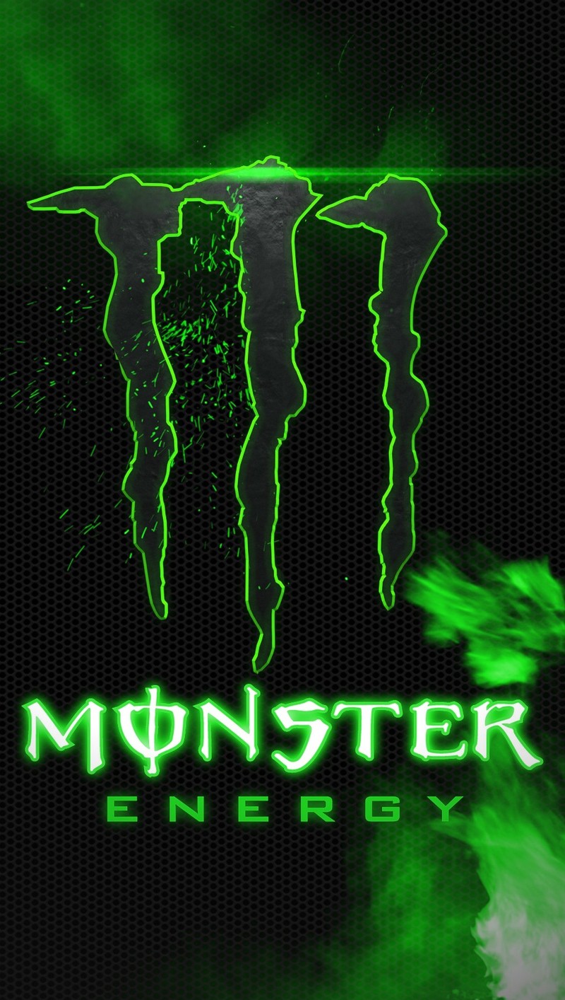 Логотип monster energy на темном фоне с зеленым дымом (energy logo, монстр)