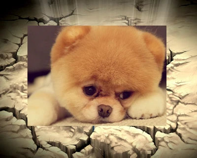 Adorabler Pomeranian-Welpe mit melancholischem Blick