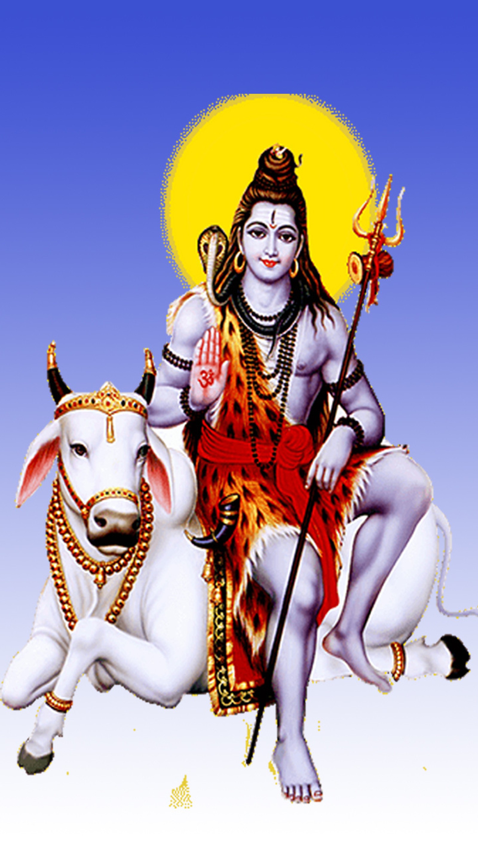 Há uma pintura de um homem sentado em uma vaca (deus hindu, god shiv, deus shiva, lord shiv, senhor shiva)