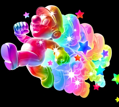 Vibrante Power-Up de Mario con Estrellas Coloridas