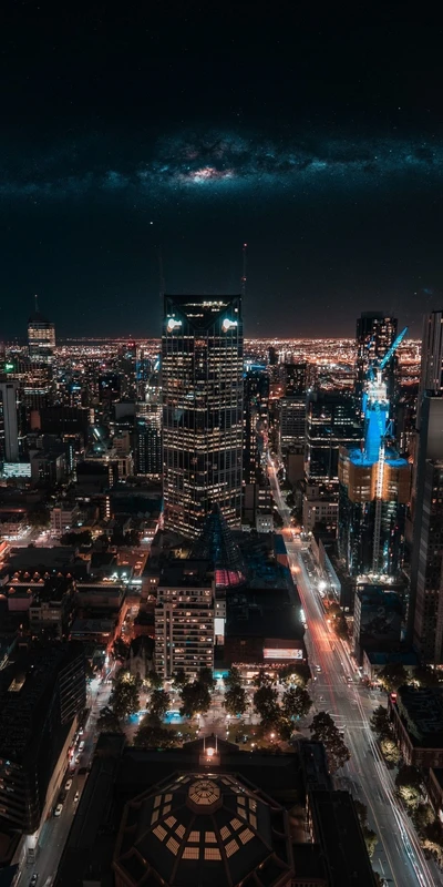 Abstrakte Nachtlandschaft einer Stadt-Skyline, 2018