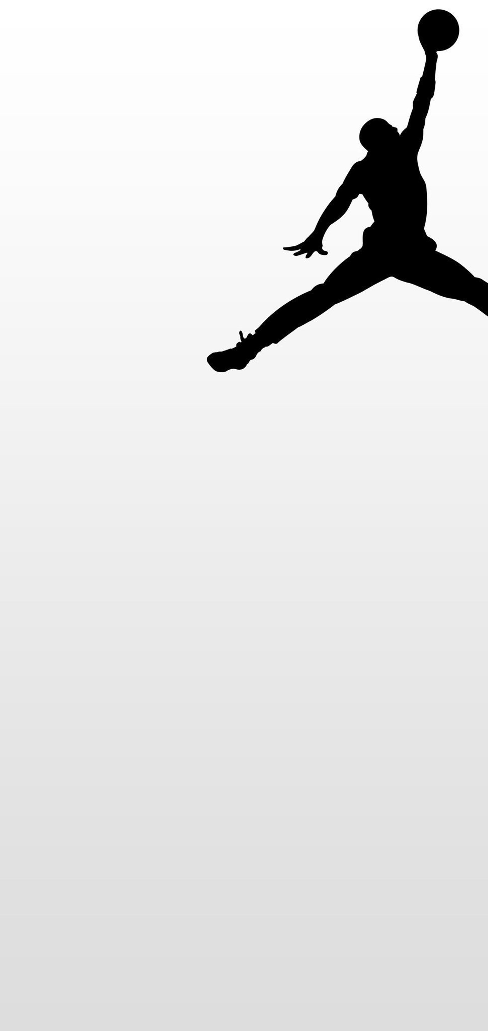 Arafed silhouette of a man jumping in the air with a basketball ball (galaxy, jordan, jumpman, s10 wallpaper, samsung)