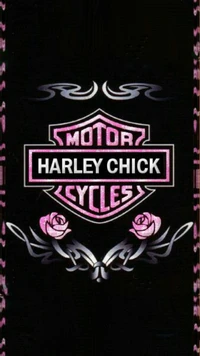 Harley Chick-Logo mit rosa Akzenten und Rosen