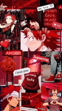 Collage de Kirishima: Expresiones Vibrantes de Amor y Peligro en la Estética del Anime