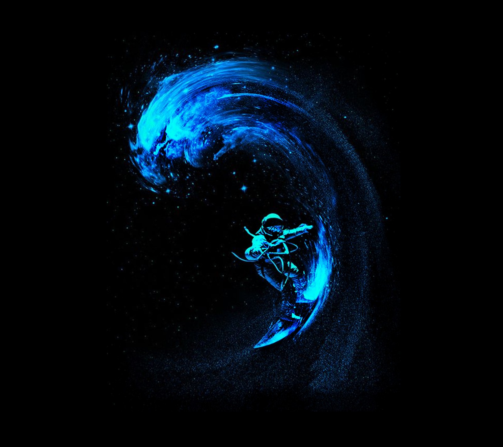 Arafed image of a person on a snowboard riding a wave (astronauta, azul, blue, cool, espacio)