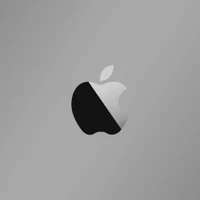 Minimalist black and white Apple logo on a sleek gray background.