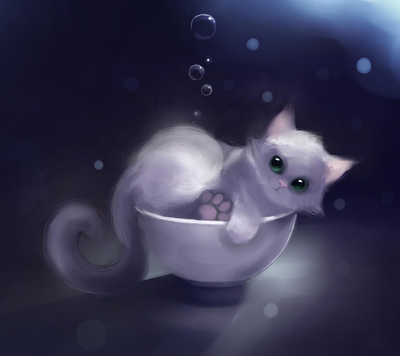 There is a white cat that is sitting in a bowl (serkan, serkooo)