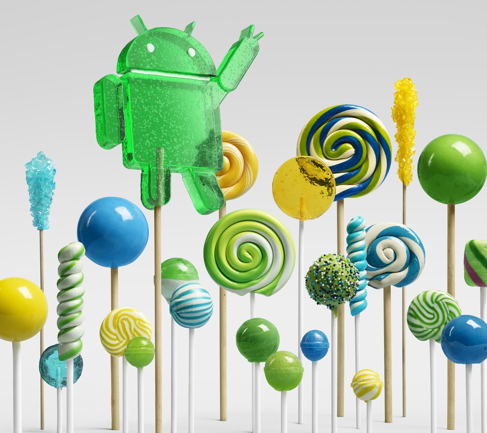 A close up of a bunch of different colored lollipops on sticks (android, candy, google, lollipop)