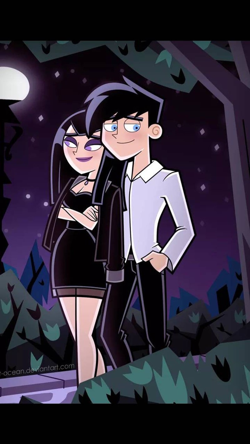 Мультяшная картинка мужчины и женщины, стоящих в лесу (danny phantom, ник, nick)