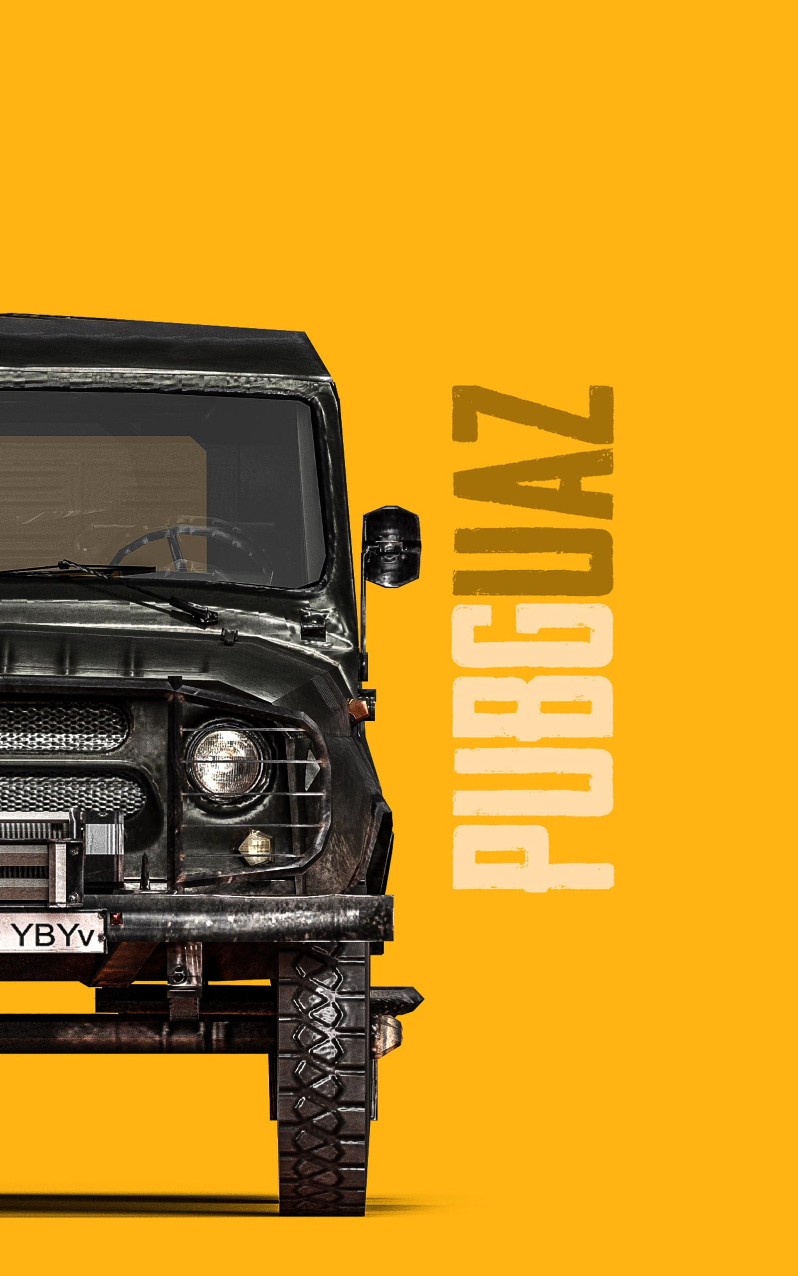 There is a black jeep with a yellow background and a yellow background (defender, ford, fortnite, game, jeep)