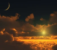 cloud, evening, fire, moon, sky wallpaper