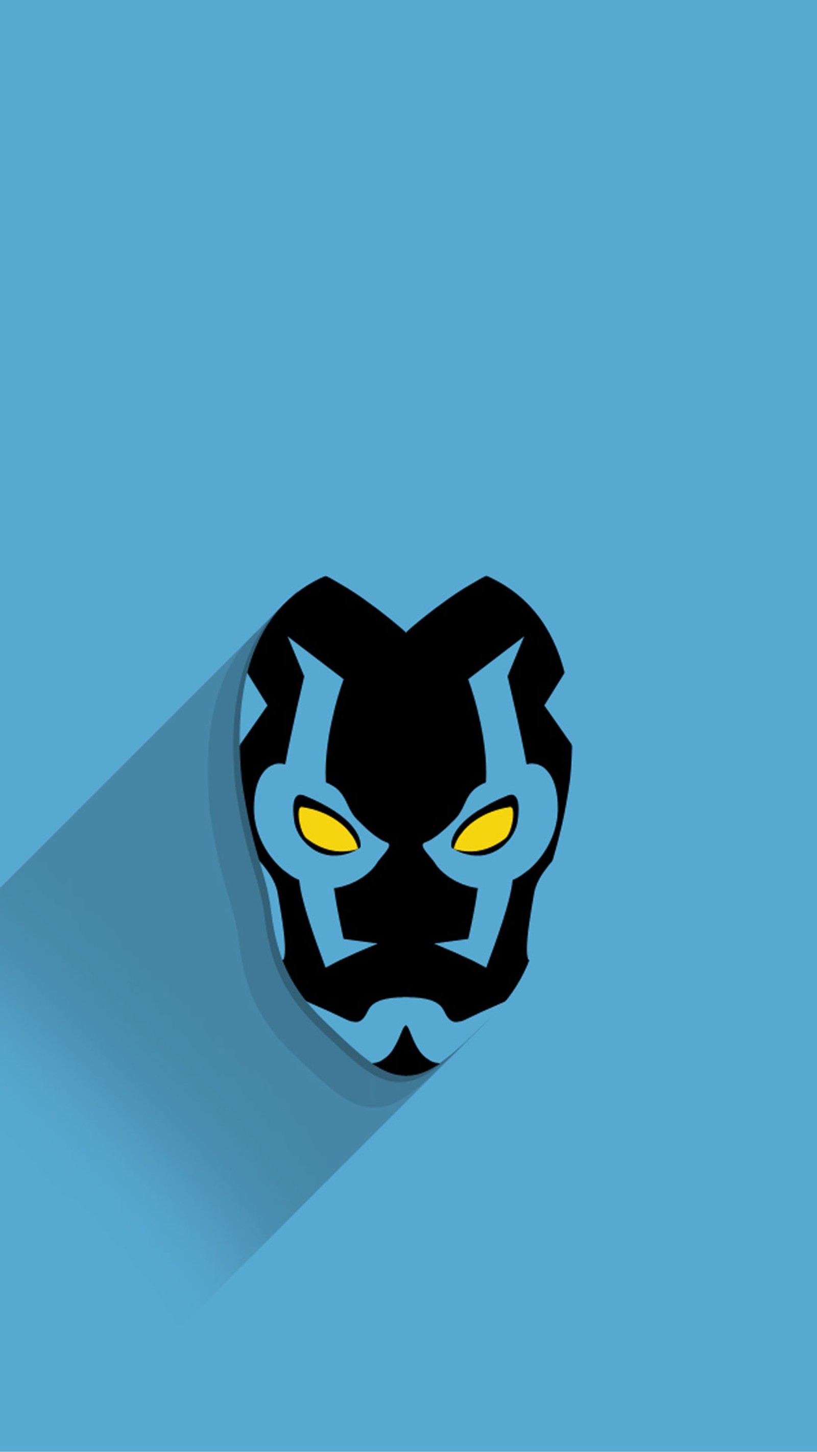 A close up of a black and blue mask with yellow eyes (blue beetle, comcs, dc)