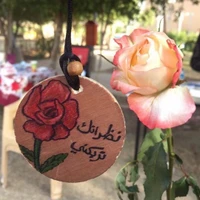 Elegant Pink Rose on Handcrafted Wood Tag