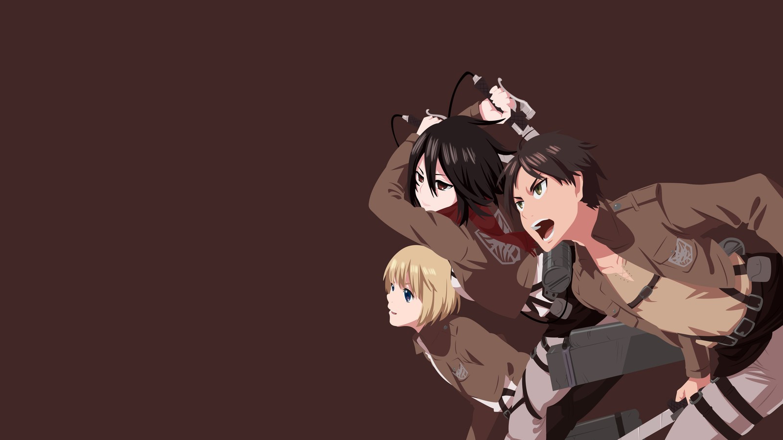 attack on titan, armin arlert, eren yeager, mikasa ackerman, shingeki no kyojin wallpaper