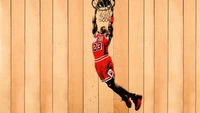 Michael Jordan Dunking on a Wooden Background