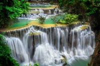 cascada huai mae khamin, atracción turística, selva tropical, primavera, tailandia