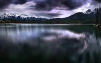 pyramid lake, kanada, dunkle wolken, landschaft, lange belichtung