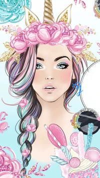 Illustration de mode inspirée des licornes kawaii mettant en vedette une fille glamour