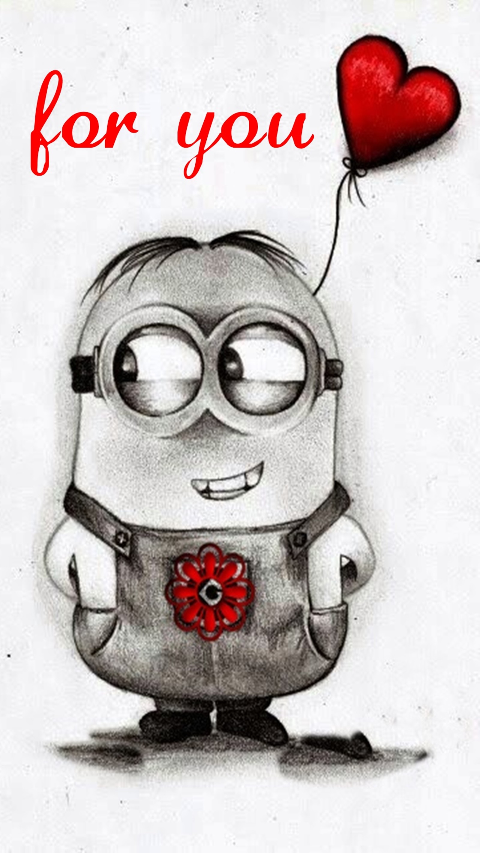 Dibujo de un minion con un globo en forma de corazón y un mensaje para ti (para, tú)