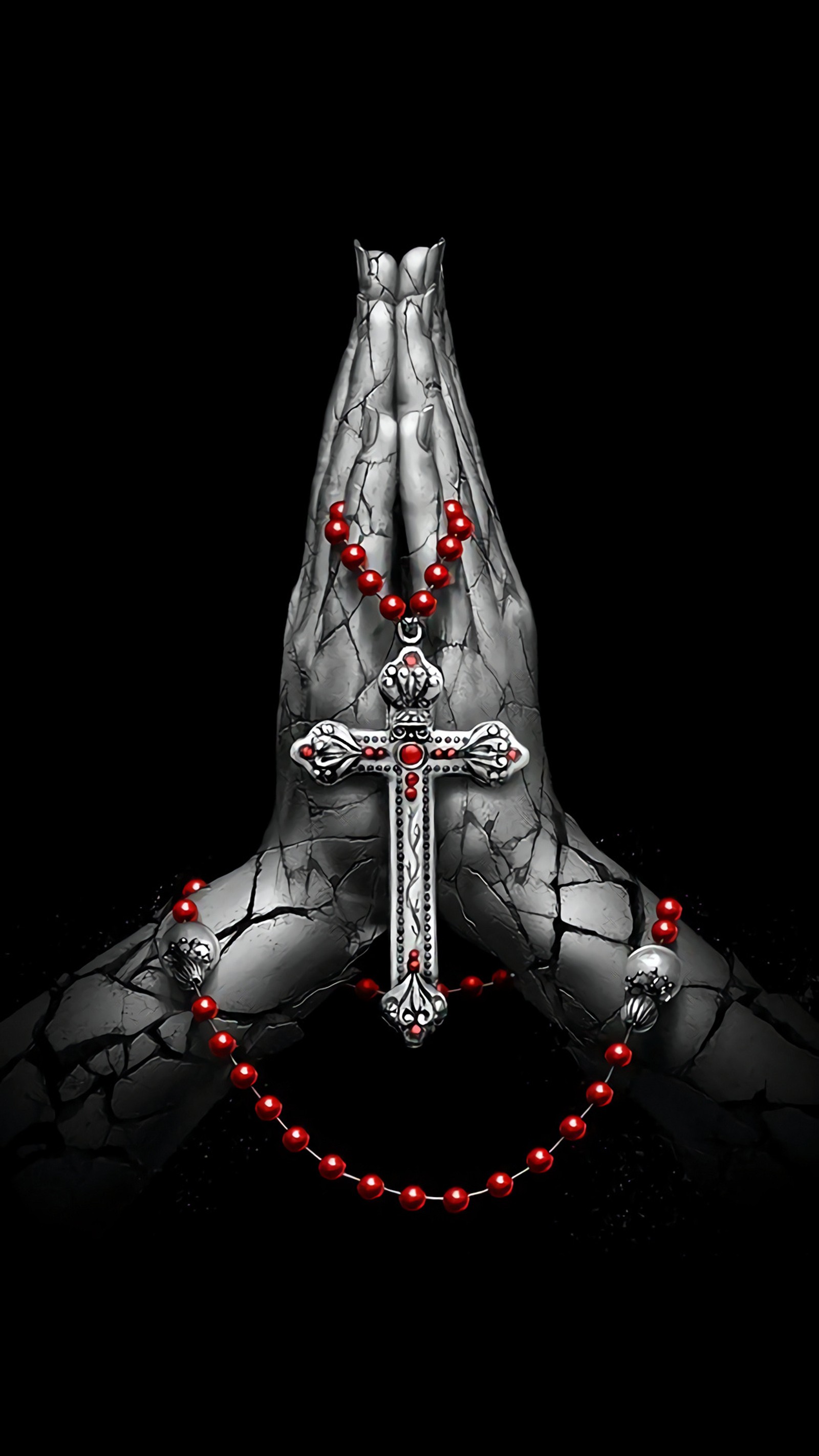 A close up of a person holding a rosary and a cross (cross, pray, black, wallpapers, jesus)