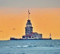 Maiden's Tower at Sunset: A Serene Coastal Landscape