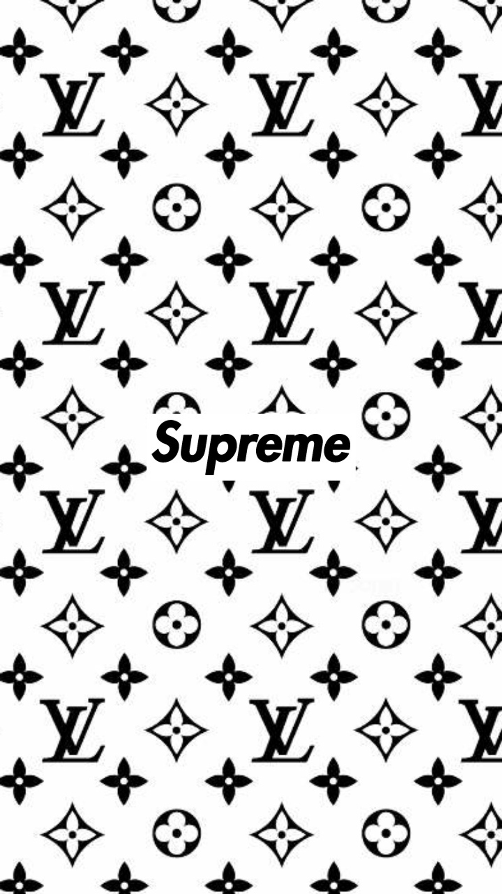 A black and white pattern with the supreme logo on it (luis vuitton, lv, print, supreme)