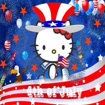 Hello Kitty celebra o 4 de julho com fogos de artifício festivos e decoração patriótica