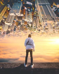 Alan Walker Overlooking a Surreal Chicago Skyline