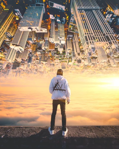 Alan Walker surplombant une skyline surréaliste de Chicago