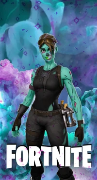 Zombie Themed Fortnite Character Against a Colorful Background