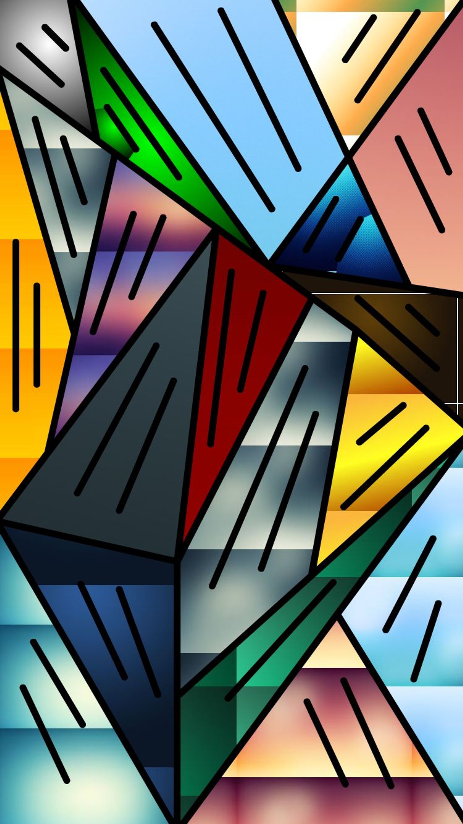 A close up of a colorful abstract painting of a cube (abstract, figures)