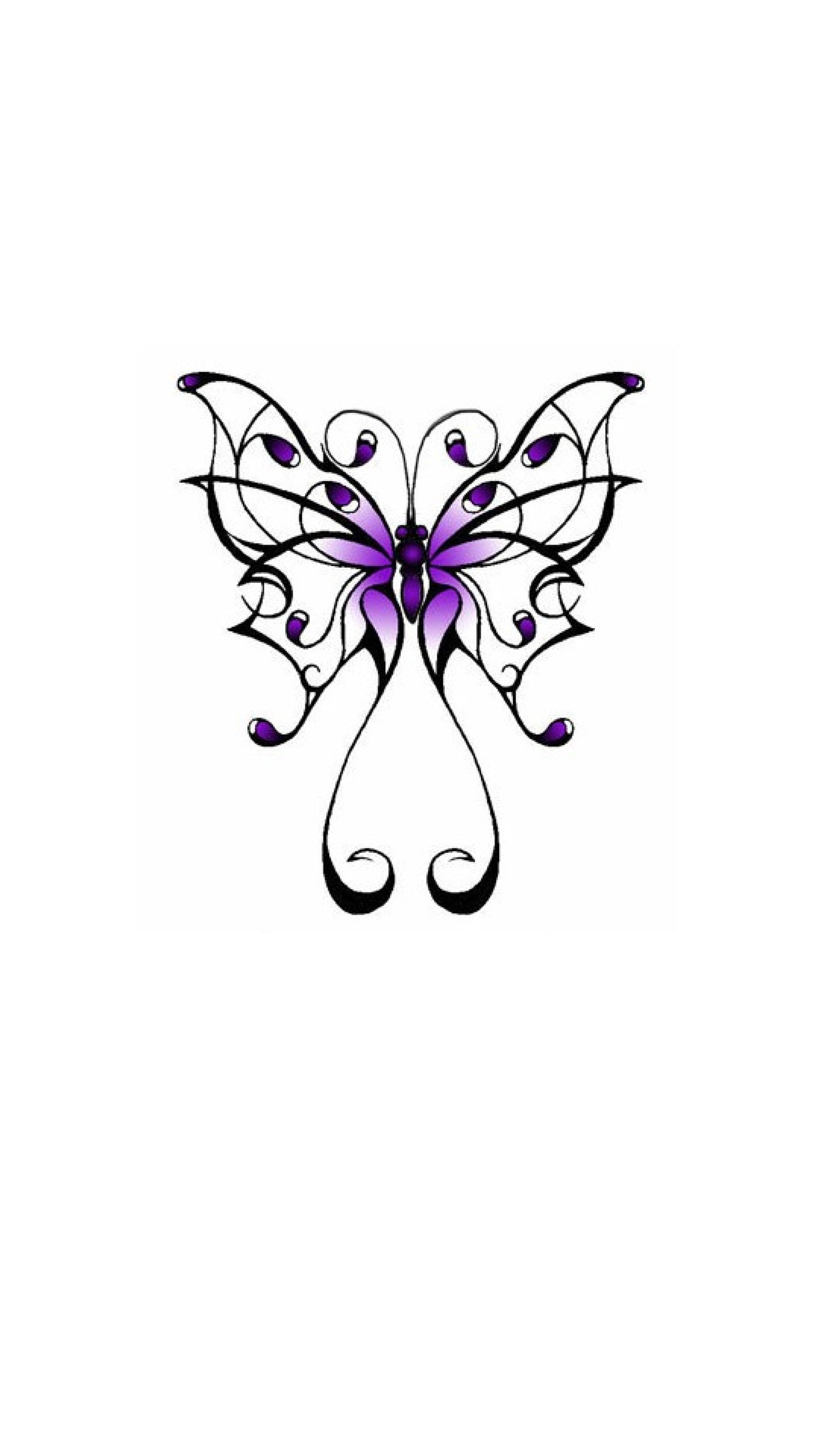 A close up of a butterfly tattoo on a white background (butterfly, design, pretty, purple)