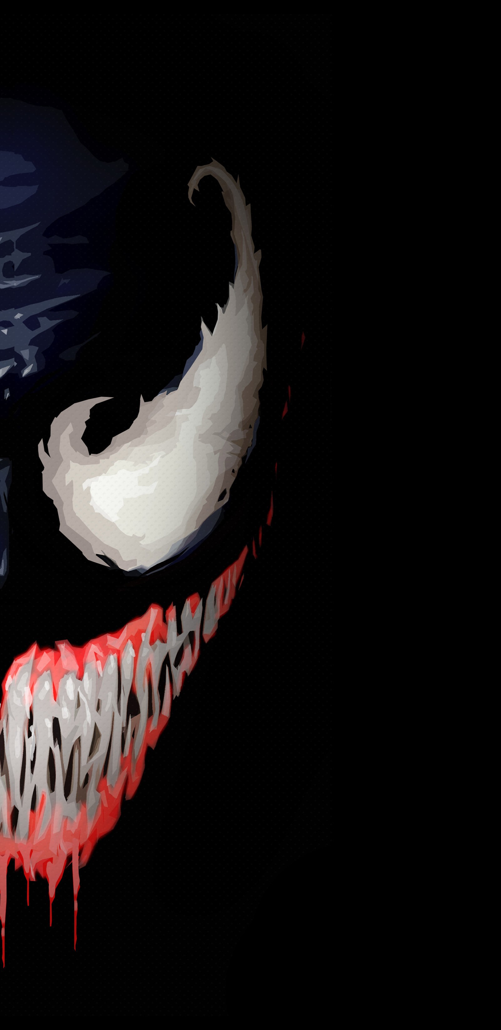 Venom face with blood dripping down it's mouth and teeth (amoled, art, black, dark, marvel)