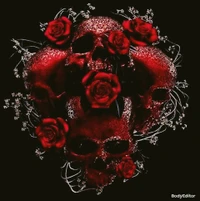 blood, flowers, goth, rose, skull