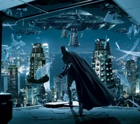 Batman Stands Against Alien Invaders in a Cityscape Showdown