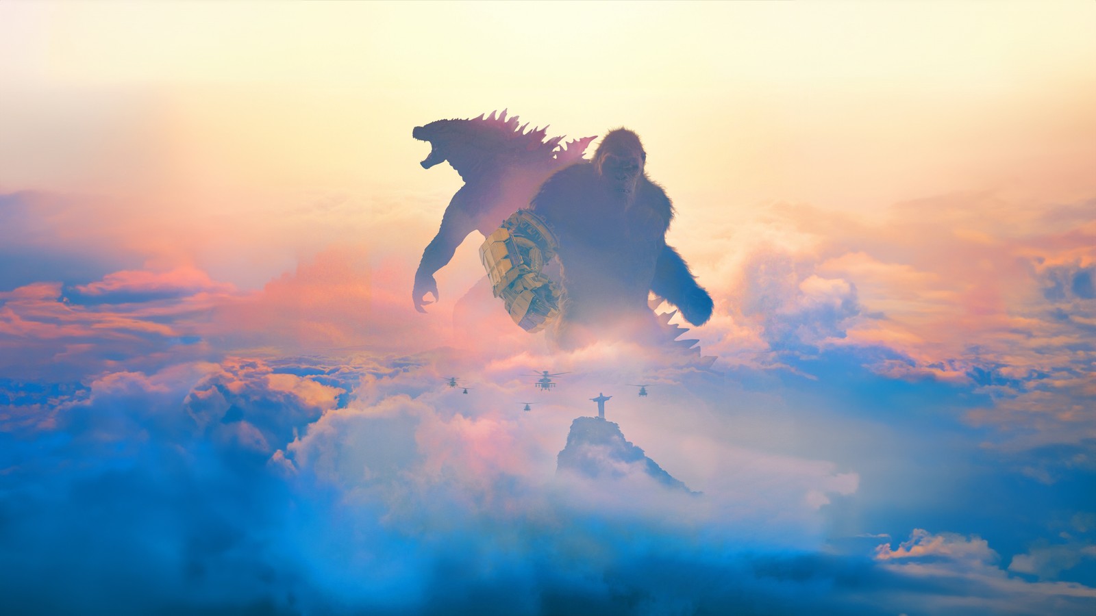 Godzilla rising from the clouds in the sky (godzilla x kong the new empire, 8k, 2024 movies, 5k, movies)