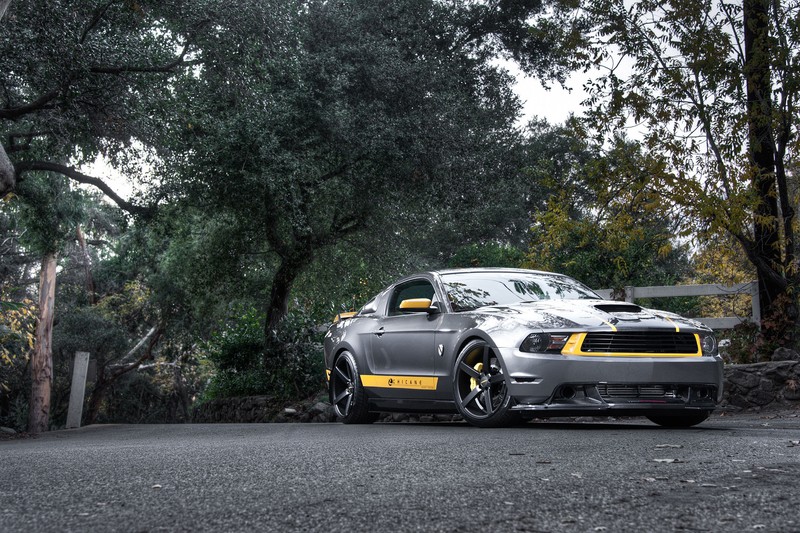 Крупный план автомобиля, припаркованного на дороге рядом с деревьями. (shelby mustang, машина, ford gt, форд мотор компани, ford motor company)