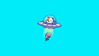 cute cat, flying cat, ufo, fish, spaceship wallpaper