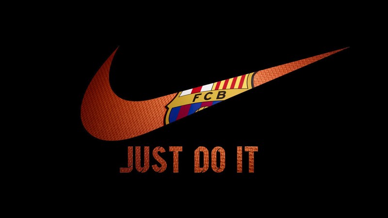 Черный фон с красным логотипом nike и надписью 'just' на нем (fcb, просто сделай это, черный фон, nike, amoled)