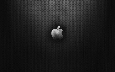 Logotipo da Apple em monocromático sobre fundo preto texturizado