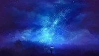 night, sky, stars, scenery, anime wallpaper