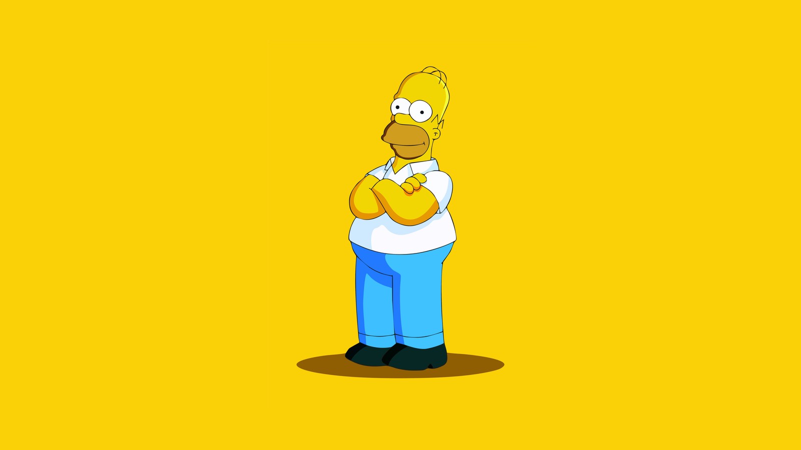 Un personaje de dibujos animados de un hombre con una camisa blanca y pantalones azules (homer simpson, los simpson, the simpsons, fondo amarillo, minimalista)