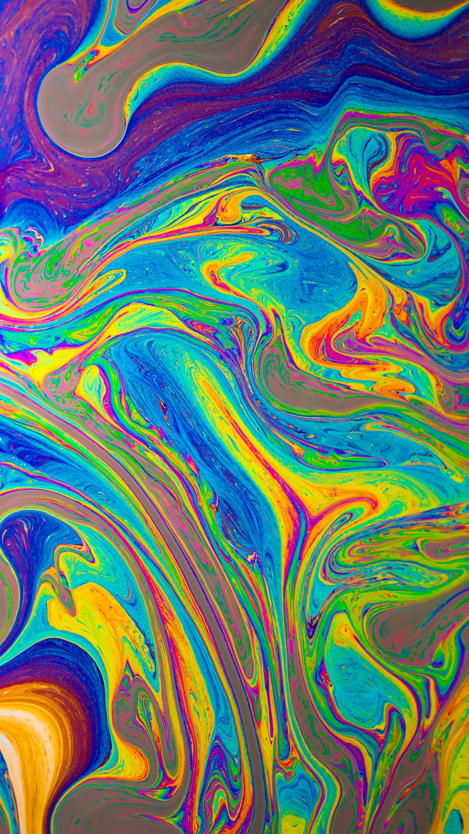 A close up of a colorful painting with a lot of colors (colored, liquid, abstract art, painting, art)