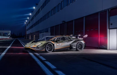 Lamborghini Huracán Super Trofeo Evo2 ночью: шедевр гоночного автомобиля