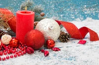 Festive Christmas Decor with Red Ornaments and Candles